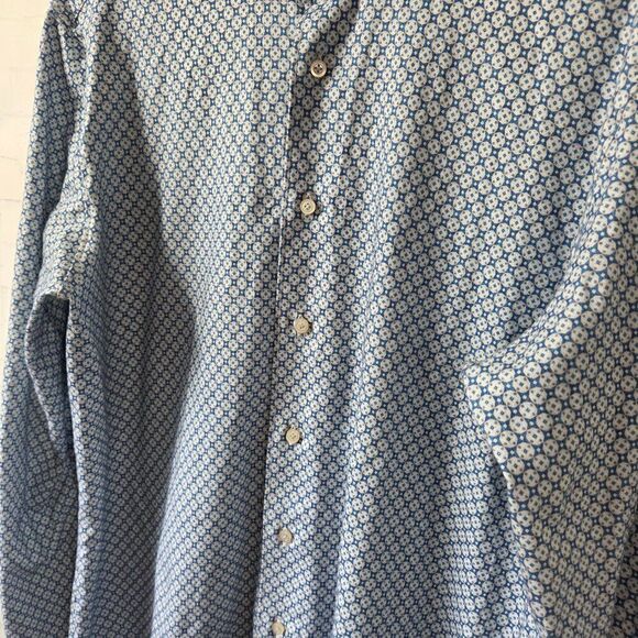 Emanuel Berg Modern Fit Dress Shirt Size L 16.5 Blue Geometric Soft Button Up - Picture 3 of 9